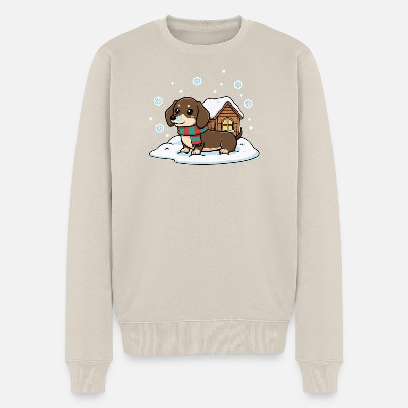 Teckel dans la neige - Pull Premium bio Homme - beige