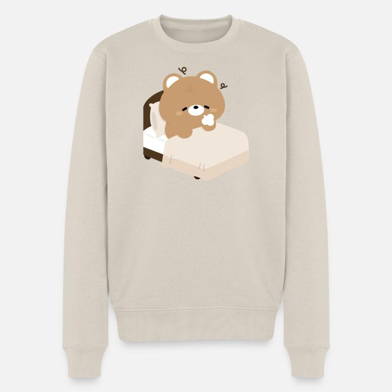 Schlafbär auf dem Bett - Männer Premium Bio Pullover - Beige