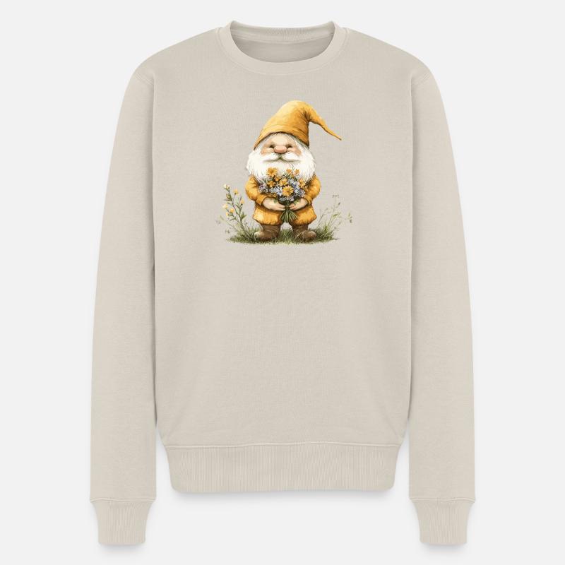 Gnom mit Blumenkorb - Männer Premium Bio Pullover - Beige