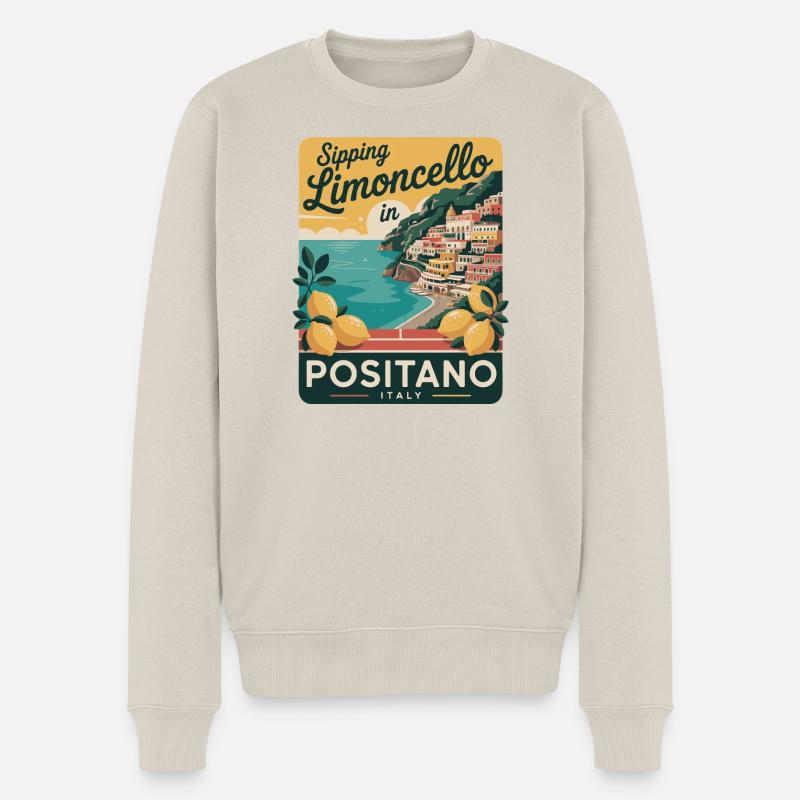 Positano Limoncello Retro-Poster - Männer Premium Bio Pullover - Beige