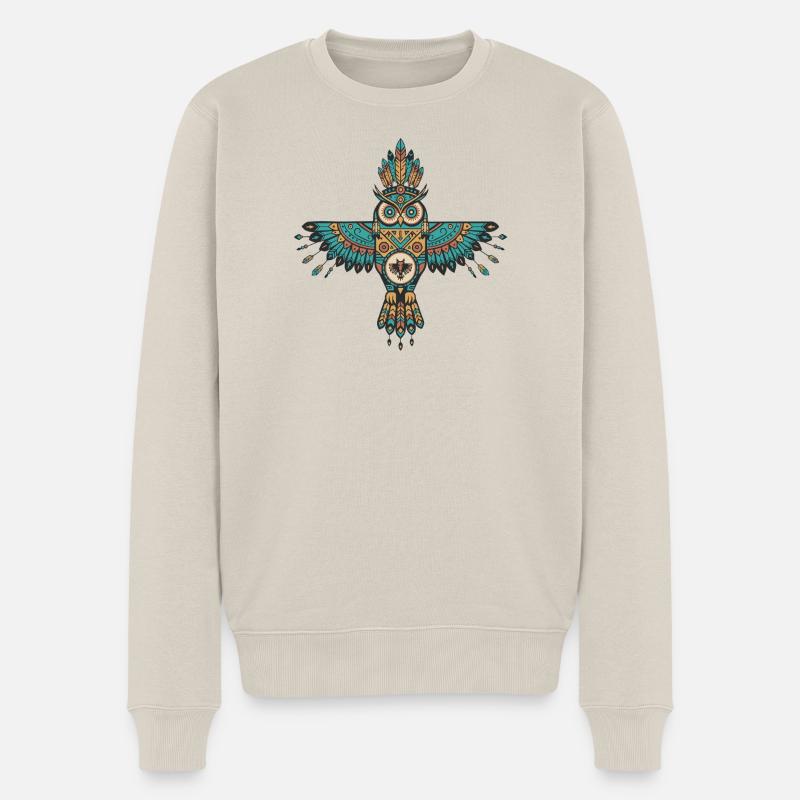 Tribal Eule – Spiritueller Wächter - Männer Premium Bio Pullover - Beige