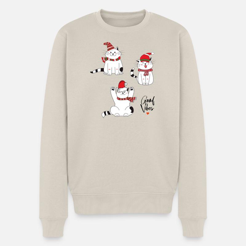 Weihnachtskatzen Merry Christmas - Männer Premium Bio Pullover - Beige