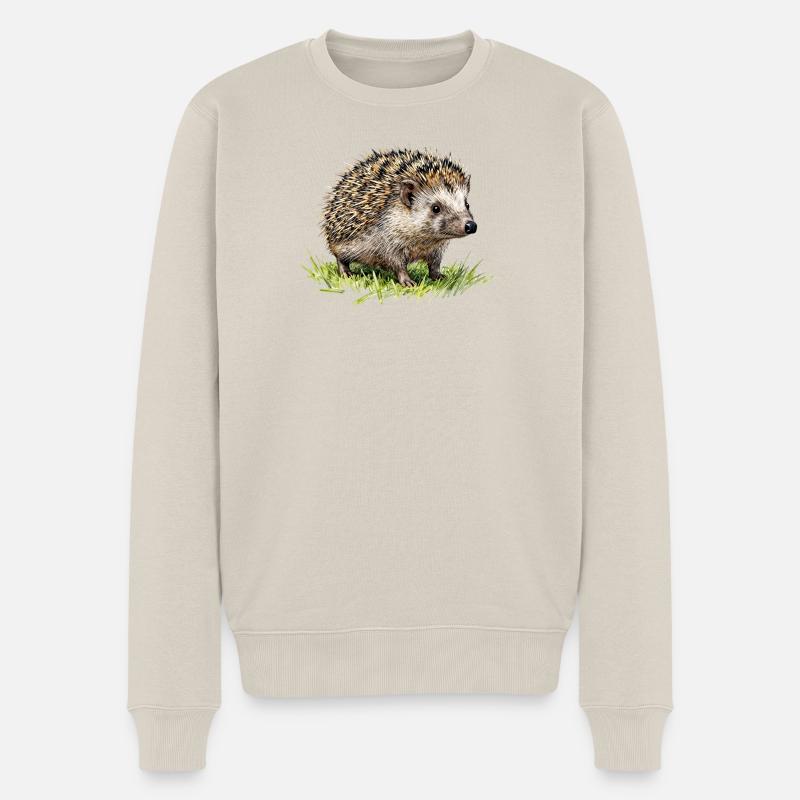 Aquarell Igel im Gras - Männer Premium Bio Pullover - Beige
