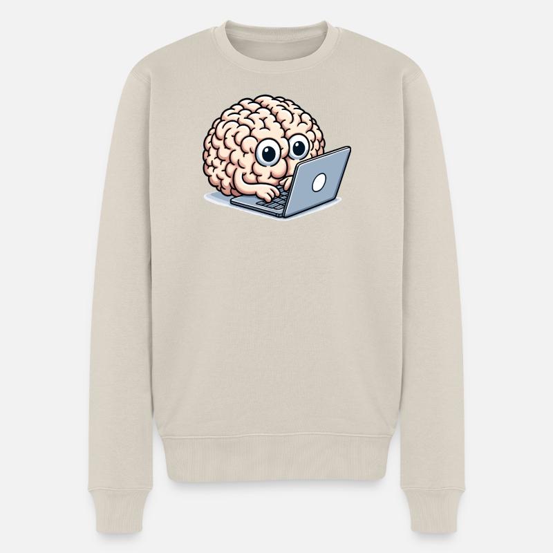 Gehirn am Laptop - Männer Premium Bio Pullover - Beige