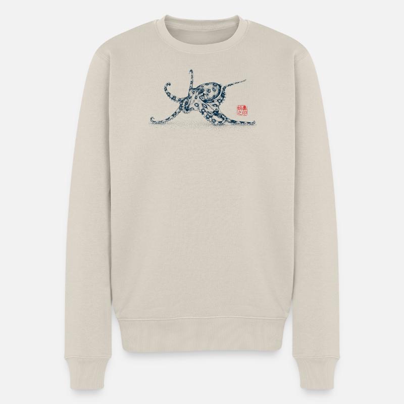 Oktopus mit Kanji Stamp - Männer Premium Bio Pullover - Beige