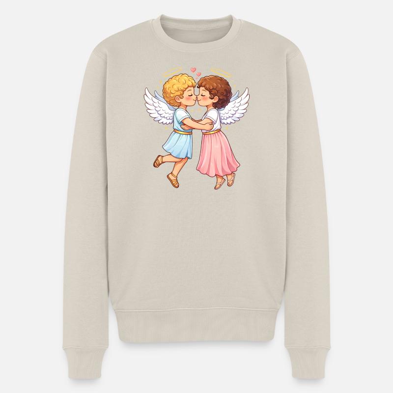 Deux anges amoureux – étreinte céleste - Pull Premium bio Homme - beige