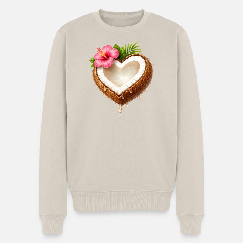 Kokosnuss in Herzform Illustration - Männer Premium Bio Pullover - Beige