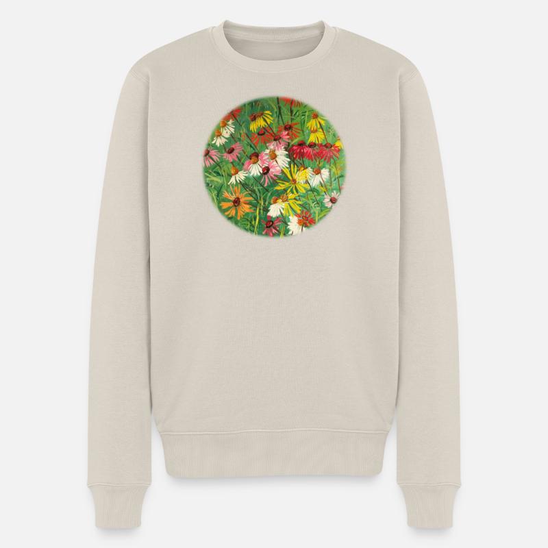 Bunte Echinacea-Wiesen-Malerei - Männer Premium Bio Pullover - Beige