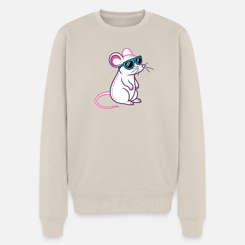 Maus Retro Blaue Brille - Männer Premium Bio Pullover - Beige