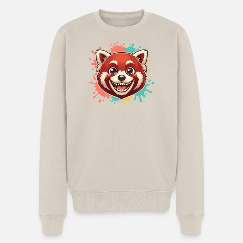 Roter Panda Spritzer - Männer Premium Bio Pullover - Beige