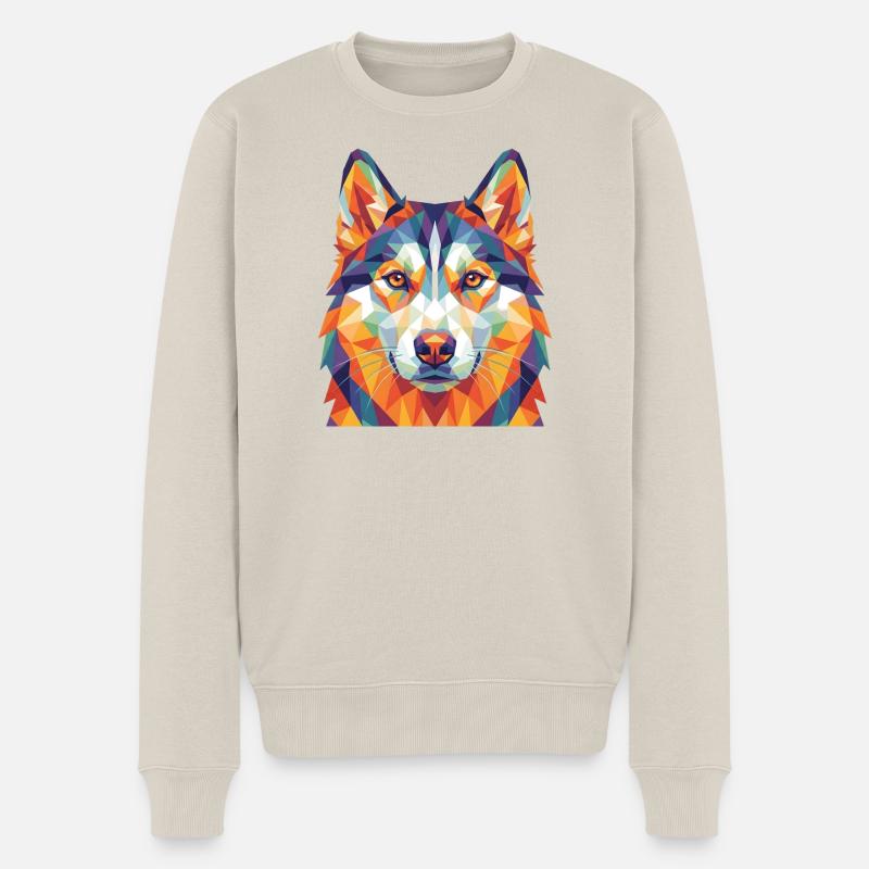 Bunte geometrische Husky-Kopf-Pop Art - Männer Premium Bio Pullover - Beige