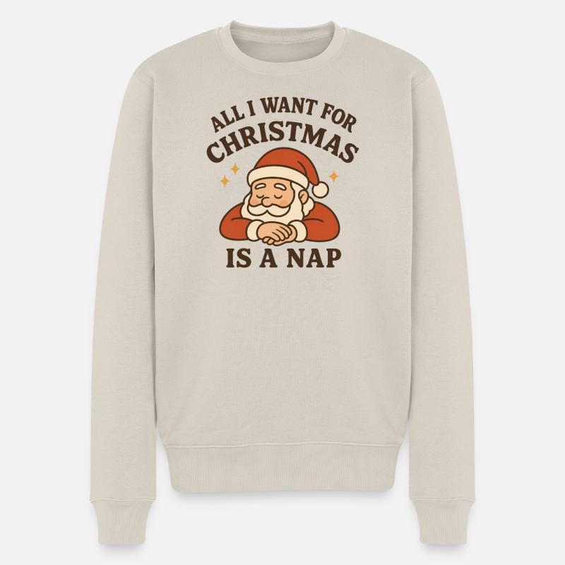 Santa Nap Cozy Christmas - Männer Premium Bio Pullover - Beige