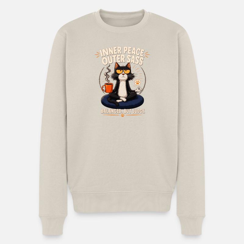 Innerer Frieden Äußere Frechheitskatze - Männer Premium Bio Pullover - Beige