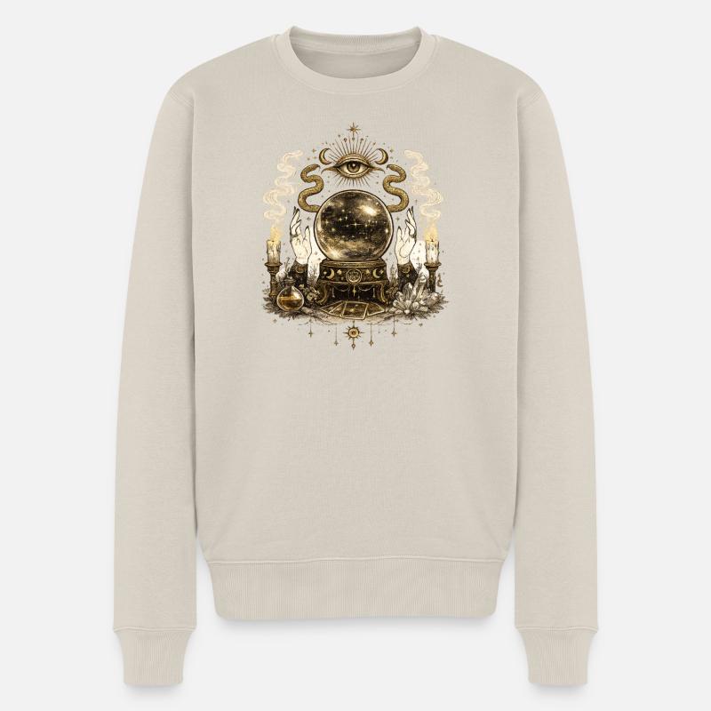 Wahrsagerkugel mit Auge und Kerzen - Männer Premium Bio Pullover - Beige