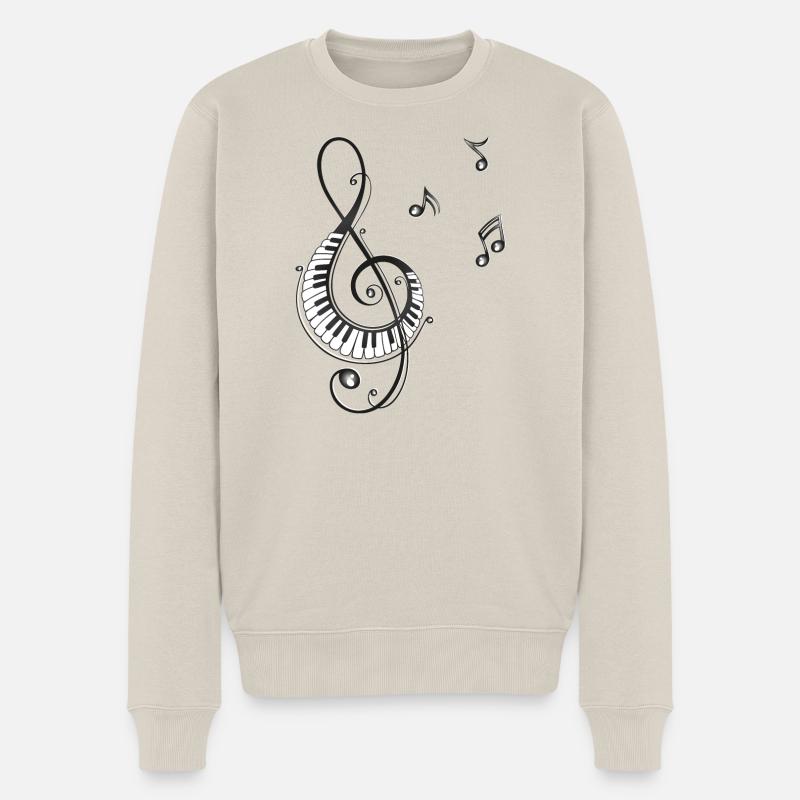 Clef avec des notes, piano et de musique - Pull Premium bio Homme - beige