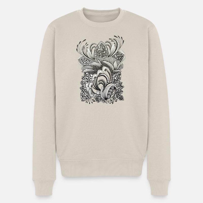 Schwarzweiß Blütengeäst Muster - Männer Premium Bio Pullover - Beige