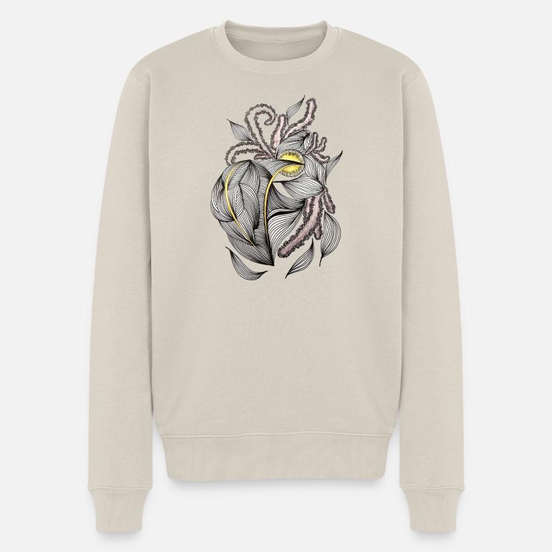 Blattlinie mit Goldakzent - Männer Premium Bio Pullover - Beige