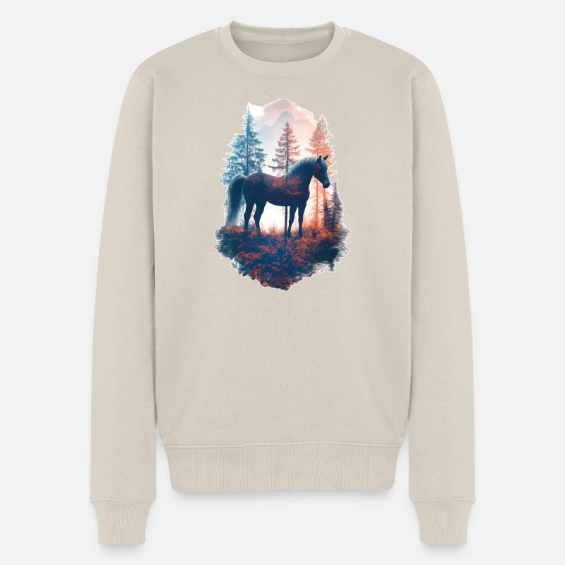 Pferd - Männer Premium Bio Pullover - Beige