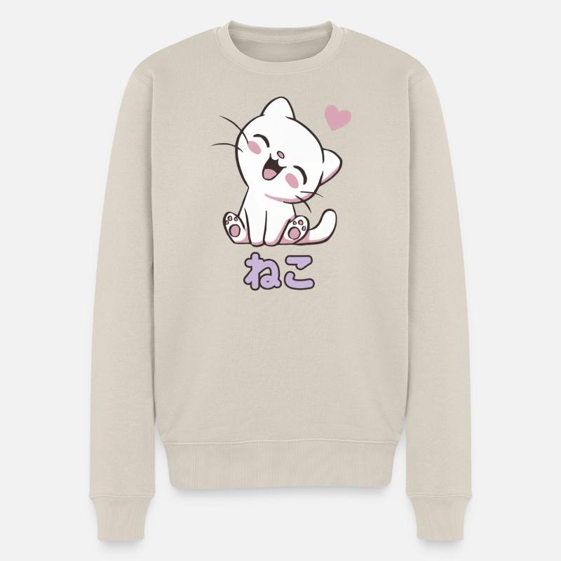 Neko Kuschelkatze Herzchen - Männer Premium Bio Pullover - Beige