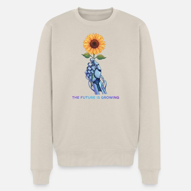 Cyber-Organic Robot Hand Sonnenblumen-Design - Männer Premium Bio Pullover - Beige