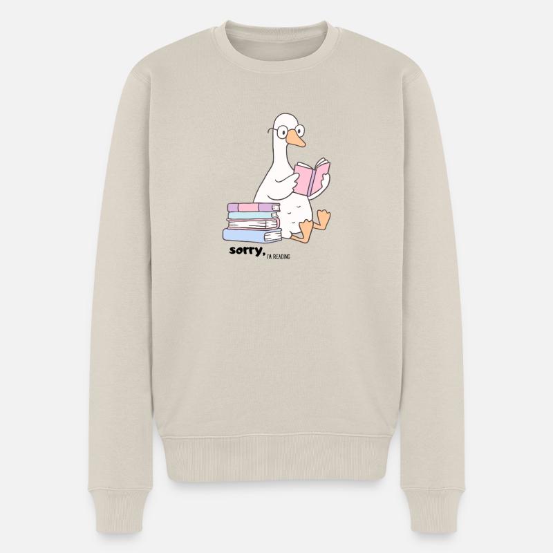 Lesende Gans mit Brille - Männer Premium Bio Pullover - Beige