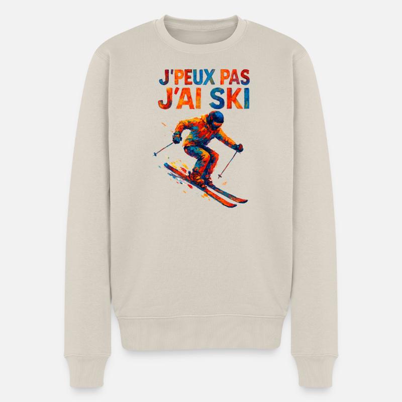 Ich kann nicht Skifahren. - Männer Premium Bio Pullover - Beige