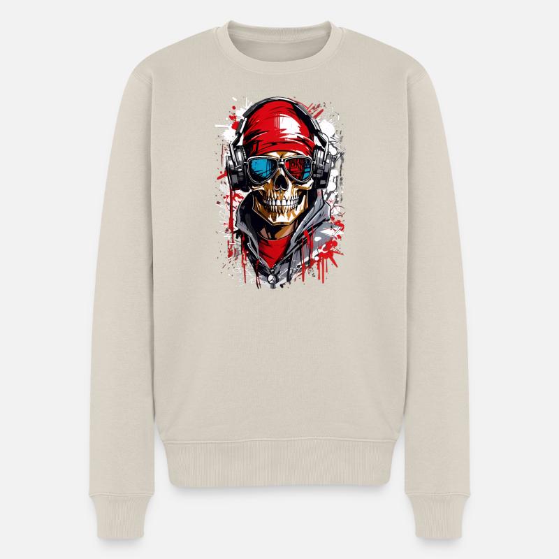 Coole Totenkopf - Männer Premium Bio Pullover - Beige