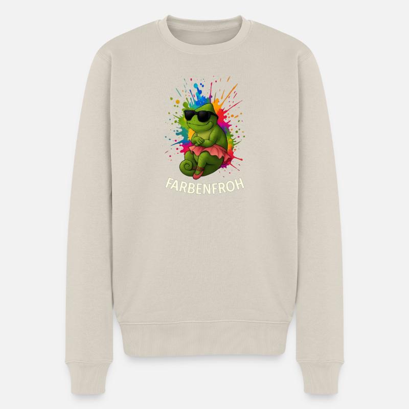 Farbfroher Frosch mit Spektrum - Männer Premium Bio Pullover - Beige