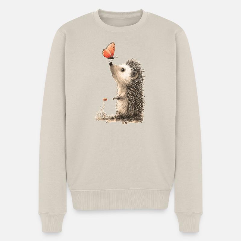 Hérisson et papillon - Pull Premium bio Homme - beige
