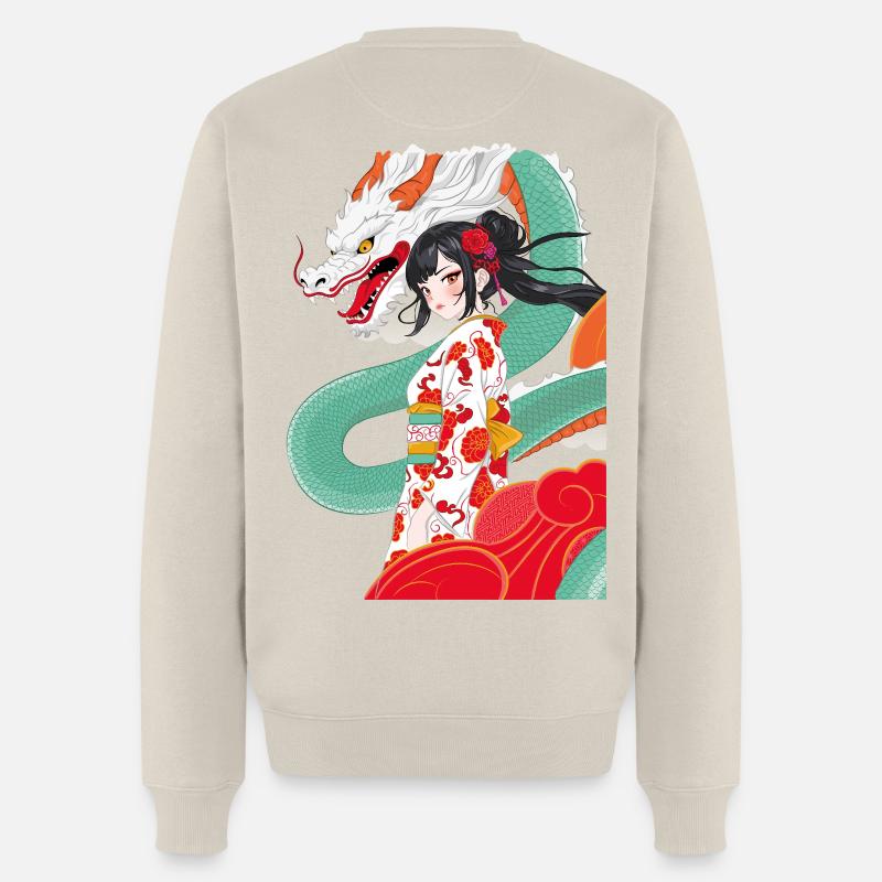 Geisha style anime avec dragon - Pull Premium bio Homme - beige