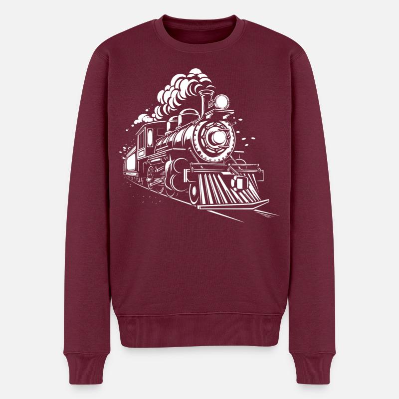 Dampflokomotive - Männer Premium Bio Pullover - Burgunderrot