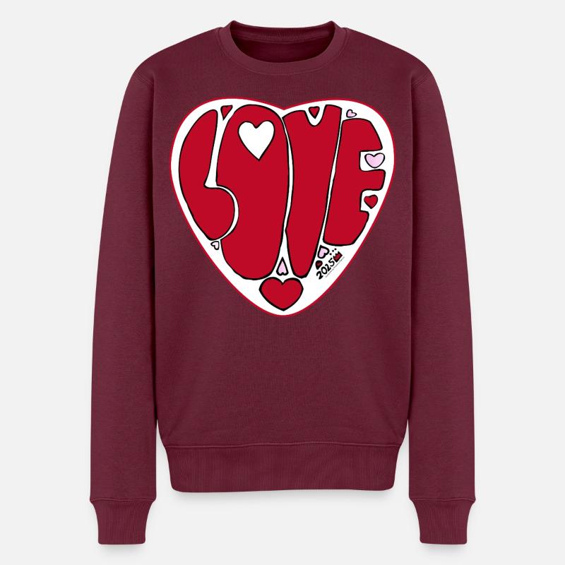 Herzförmiger Love Schriftzug - Männer Premium Bio Pullover - Burgunderrot