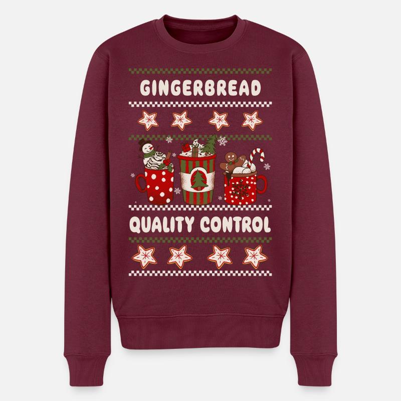 Gingerbread Quality Control - Weihnachten - Männer Premium Bio Pullover - Burgunderrot