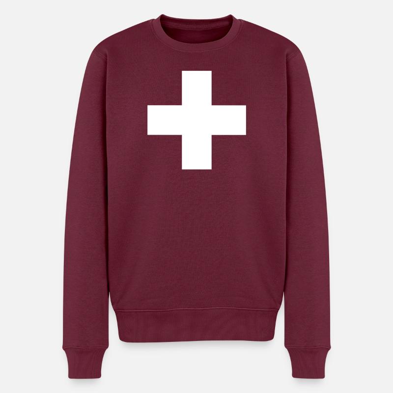 Weißes Kreuz – minimalistisches Symbol Design - Männer Premium Bio Pullover - Burgunderrot