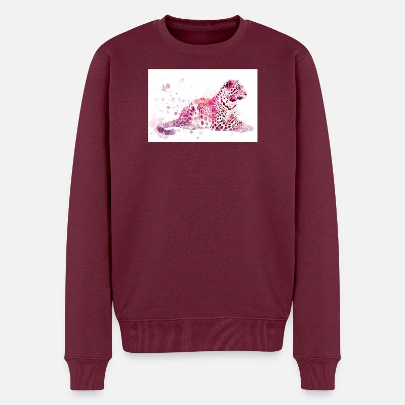 Rosa Leoparden Aquarell - Männer Premium Bio Pullover - Burgunderrot