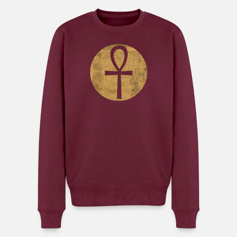 Croix égyptienne Ankh dans cercle doré - Pull Premium bio Homme - bourgogne