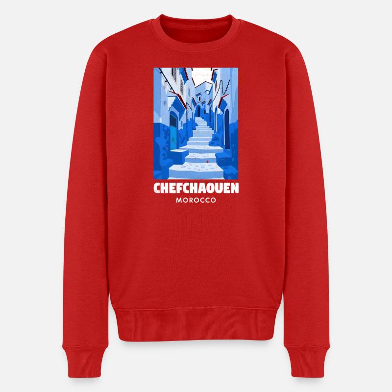 Blaues Chefchaouen Gassenweg - Männer Premium Bio Pullover - Rot