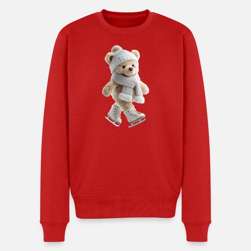 Eisteddybär mit Mütze und Schal - Männer Premium Bio Pullover - Rot