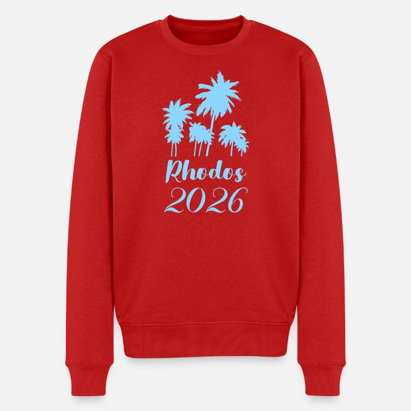 Rhodes 2026 Palmen Flair - Männer Premium Bio Pullover - Rot