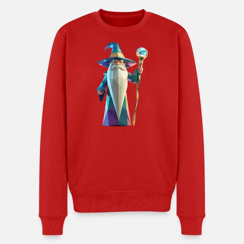 Wise Wizard - Cooles Low-Poly-Logo - Männer Premium Bio Pullover - Rot