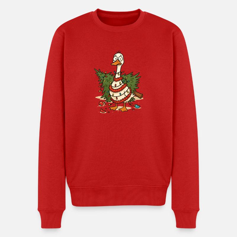 Skurriler Weihnachtsquack mit Lichtern - Männer Premium Bio Pullover - Rot