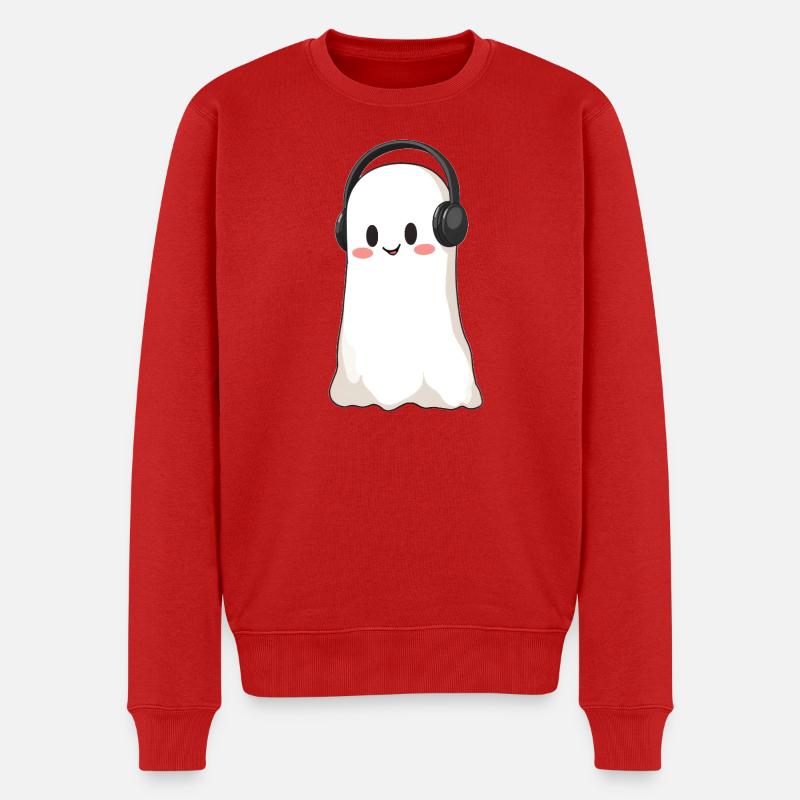 Gespenst mit Kopfhörer - Männer Premium Bio Pullover - Rot