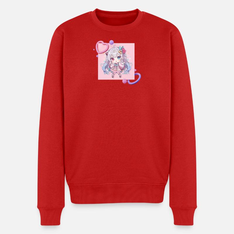 Pastell-Chibi Herzakzent - Männer Premium Bio Pullover - Rot