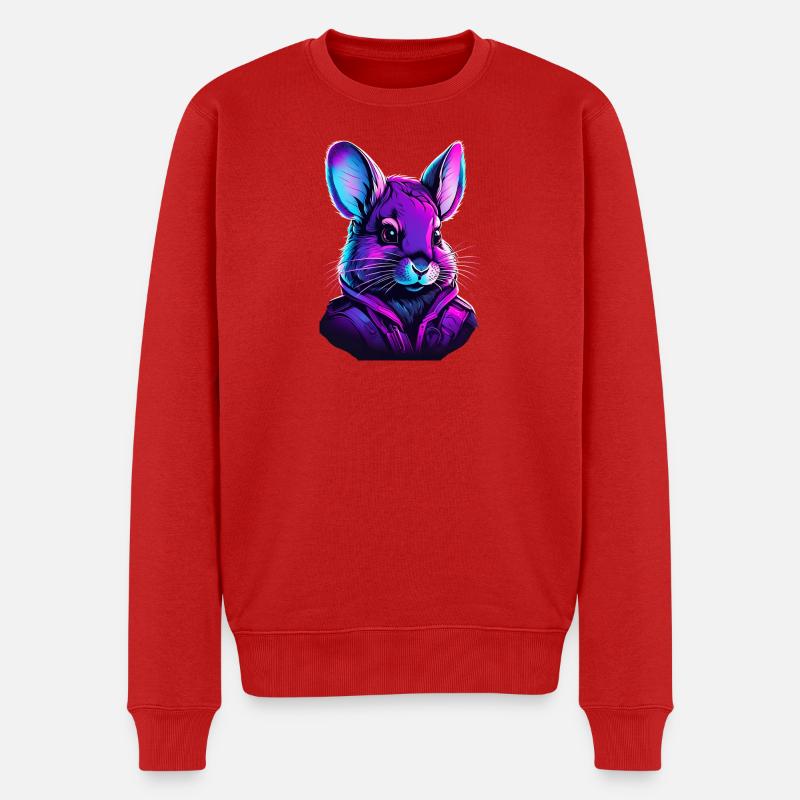 Neon Feline Astronaut Illustration - Männer Premium Bio Pullover - Rot