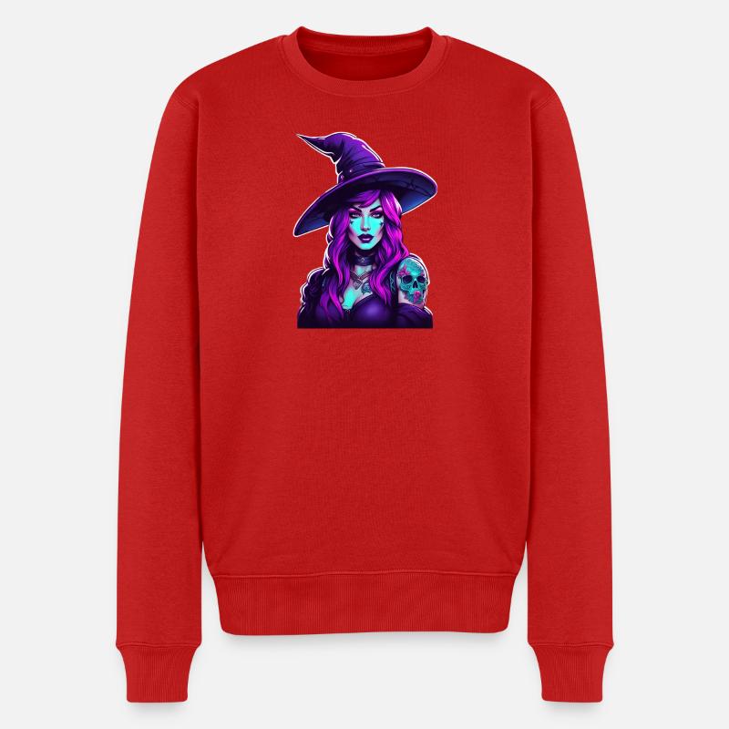 Neonhexe Hexenportraet in Lila - Männer Premium Bio Pullover - Rot