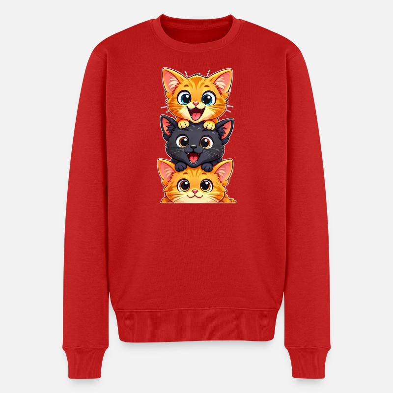 Stacked Happy Kittens Trio - Männer Premium Bio Pullover - Rot