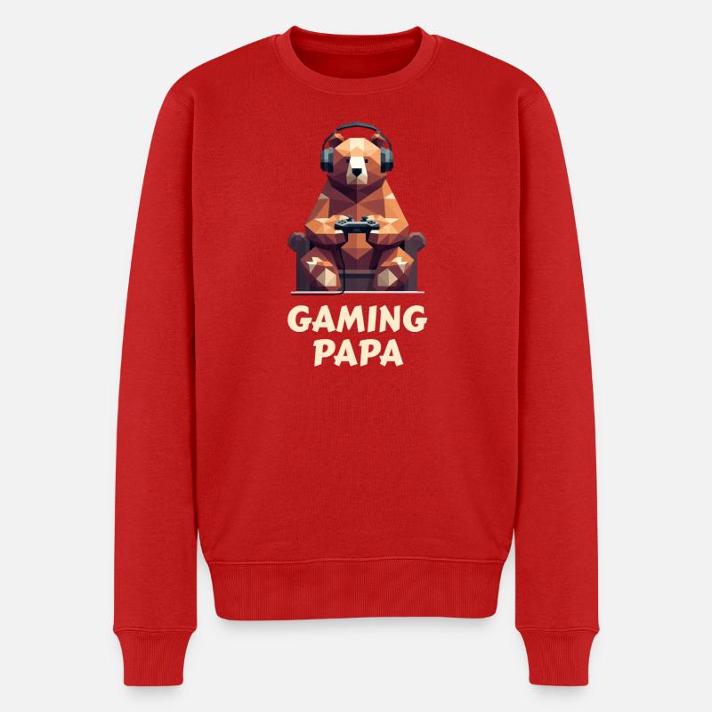 Bear mit Gaming-Headset und Controller - Männer Premium Bio Pullover - Rot
