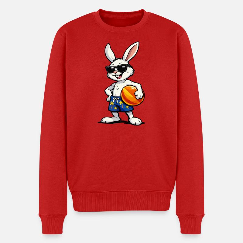 Hase Beach-Vibes mit Ball - Männer Premium Bio Pullover - Rot
