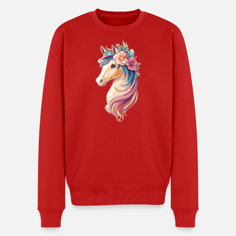 Pferd mit Blumen - Männer Premium Bio Pullover - Rot