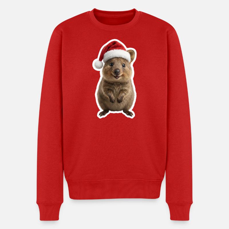 Laechelndes Quokka mit Weihnachtsmuetze - Männer Premium Bio Pullover - Rot